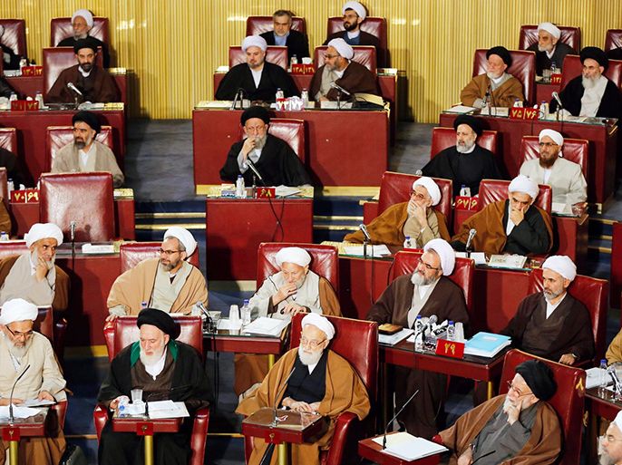 الموسوعة - Iranian clerics during the annual meeting of the Experts Assembly in Tehran, Iran, 10 March 2015. The assembly is the highest clergy body in the country which is even authorized to supervise the activities of the country's supreme leadership.