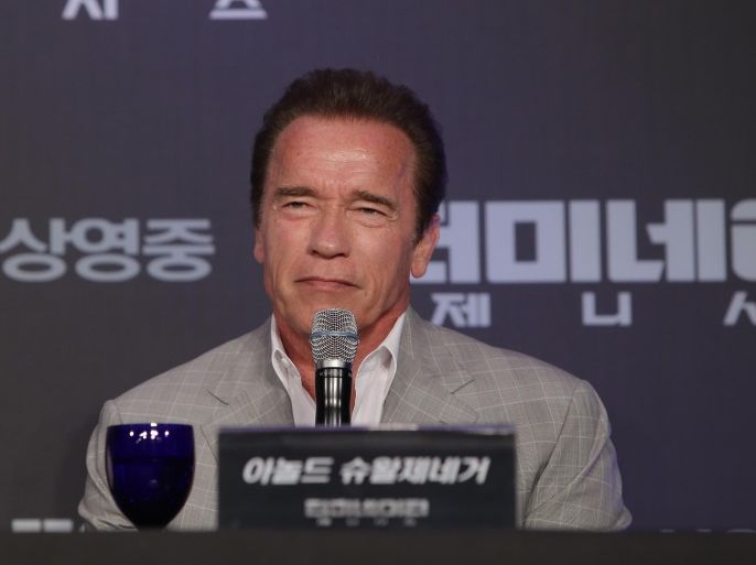 SEOUL, SOUTH KOREA - JULY 02:  Arnold Schwarzenegger attends the Seoul Press Conference of 'Terminator Genisys' at the Ritz Carlton Hotel on July 2, 2015 in Seoul, South Korea.