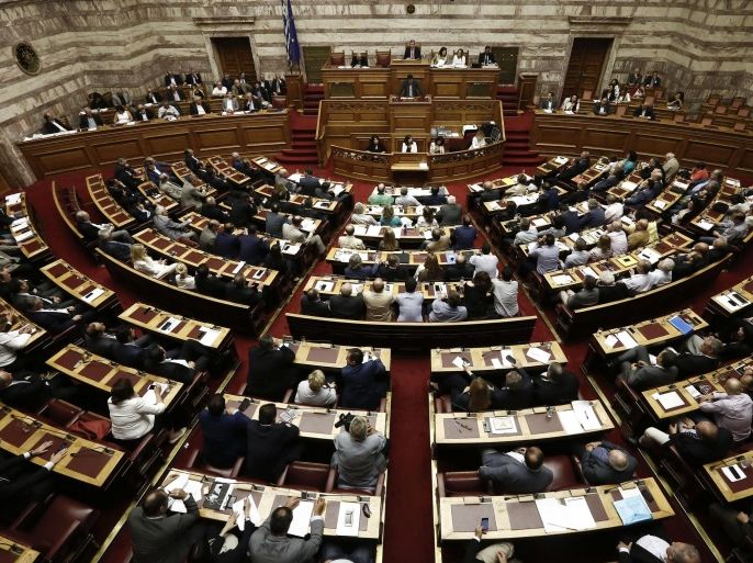 An overview of the Greek parliament is seen in Athens, Greece, on Saturday, July 11, 2015. Greek lawmakers debated Prime Minister Alexis Tsiprasâs bailout proposal into the early hours of Saturday before a weekend of political wrangling with creditors on his nationâs place in the euro.