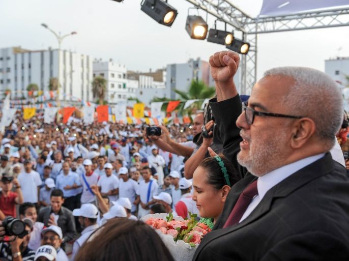 الأمين العام لحزب العدالة والتنمية عبد الإله بنكيران في أحد التجمعات أثناء الحملة الانتخابية للبلديات والجهات 2015