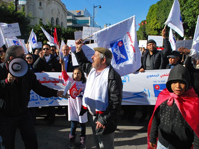 جانب من المسيرات الاحتجاجية في ذكرى مرور خمس سنوات على الثورة مصدر الصور:خميس بن بريك-تونس العاصمة تونس/يناير/كانون الثاني 2016