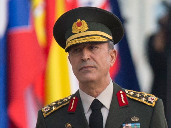 epa04925734 Turkish General Hulusi Akar, Chief of the General Staff of the Turkish Armed Forces, reviews a honor guard during a welcoming ceremony of the NATO Military Committee Conference at the Dolmabahce Palace, in Istanbul, Turkey, 11 September 2015. The Military Committee, NATO's highest military authority, will meet in Chiefs of Defence (CHODs) Session from 11 to 13 September 2015. EPA/TOLGA BOZOGLU