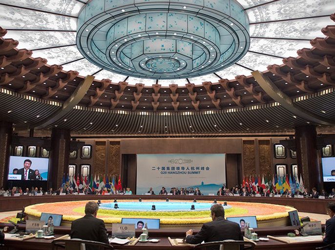 epa05523405 Chinese President Xi Jinping ispeaks during the G20 Summit in Hangzhou, China, 04 September 2016. The G20 Summit is held in Hangzhou on 04 to 05 September. EPA/NICOLAS ASFOURI / POOL