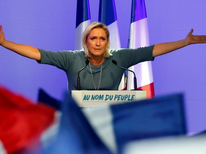 Marine Le Pen, French National Front (FN) political party leader, gestures during an FN political rally in Frejus, France, September 18, 2016. REUTERS/Jean-Paul Pelissier/File Photo
