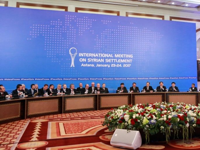 Representatives of Russia, Turkey and Iran meet to talk about the Syrian conflict, Astana, Kazakhstan, 23 January 2017. The representatives are meeting in Astana from 23 to 24 January 2017 with the aim of strengthening a ceasefire that has largely held despite incidents of violence across Syria.