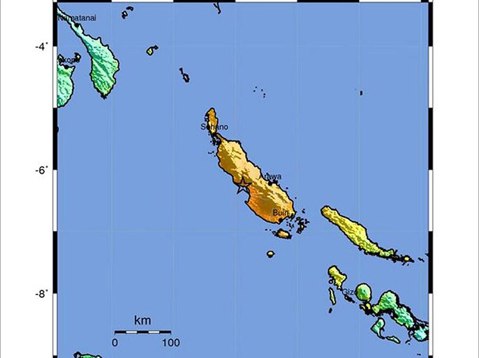 A handout photo made available by the United States Geological Survey shows the location of a 8.0 magnitude earthquake that took place at 04:30 local time on the west coast of Bougainville Island, Papau New Guinea, 22 January 2017. There were no immediate reports of damage, nor was a tsunami warning immediately issued for the region. EPA/USGS / HANDOUT