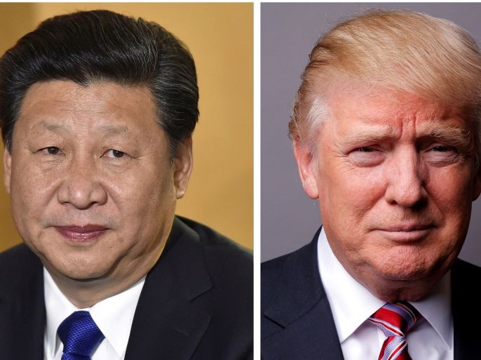A combination of file photos showing Chinese President Xi Jinping (L) at London's Heathrow Airport, October 19, 2015 and U.S. President Donald Trump posing for a photo in New York City, U.S., May 17, 2016. REUTERS/Toby Melville/Lucas Jackson/File Photos