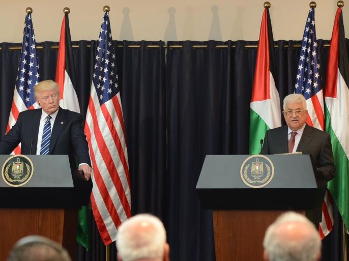 BETHLEHEM, WEST BANK - MAY 23: In this handout image provided by the Palestinian Press Office (PPO) Palestinian president Mahmoud Abbas meets US President Donald Trump on May 23, 2017 in Bethlehem, West Bank. (Photo by PPO via Getty Images)