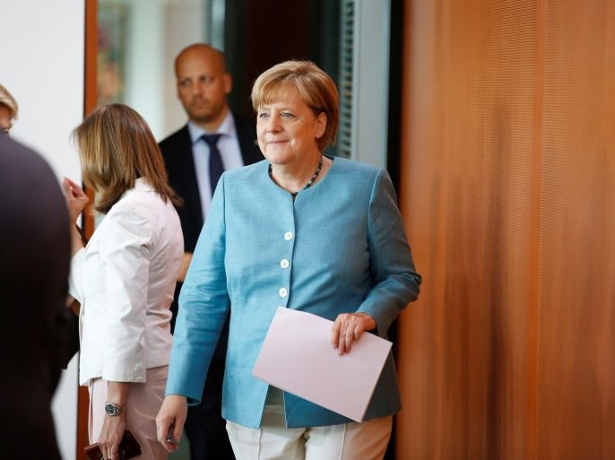 blog- ميركل German Chancellor Angela Merkel attends the weekly cabinet meeting at the Chancellery in Berlin, Germany July 19, 2017. REUTERS/Axel Schmidt
