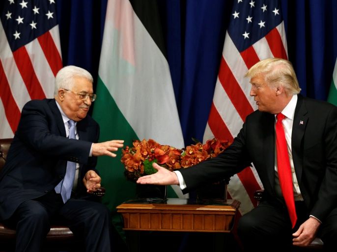 U.S. President Donald Trump meets with Palestinian President Mahmoud Abbas during the U.N. General Assembly in New York, U.S., September 20, 2017. REUTERS/Kevin Lamarque