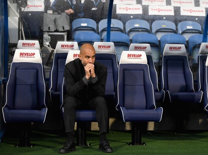 HUDDERSFIELD, ENGLAND - NOVEMBER 26: Josep Guardiola, Manager of Manchester City ahead of the Premier League match between Huddersfield Town and Manchester City at John Smith's Stadium on November 26, 2017 in Huddersfield, England. (Photo by Gareth Copley/Getty Images)