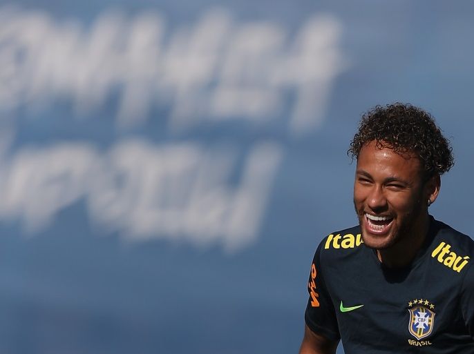 SOCHI, RUSSIA - JUNE 14: Neymar smiles during a Brazil training session ahead of the FIFA World Cup 2018 at Yug-Sport Stadium on June 14, 2018 in Sochi, Russia. (Photo by Buda Mendes/Getty Images)