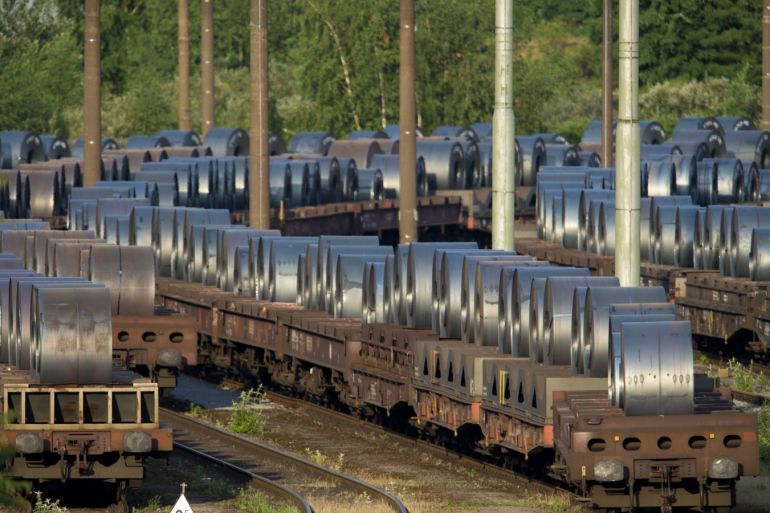 DUISBURG, GERMANY - MAY 30: Rail cars loaded with rolled up steel on the site of ThyssenKrupp Schwelgern steel plant on May 30, 2018 in Duisburg, Germany. The European Union and the United States are so far on a collision course over steel and aluminum imports by the US from the EU, with either tariffs or import restrictions becoming more likely by June 1. (Photo by Michael Gottschalk/Getty Images)