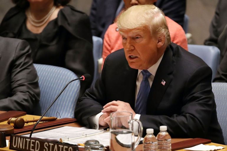 NEW YORK, NY - SEPTEMBER 26: President Donald Trump chairs a United Nations (U.N.) Security Council meeting on September 26, 2018 in New York City. Trump presides over the 15-member council as the United States holds the monthly rotating presidency. The Security Council meeting coincides with the 73rd United Nations General Assembly at the U.N. Spencer Platt/Getty Images/AFP== FOR NEWSPAPERS, INTERNET, TELCOS & TELEVISION USE ONLY ==