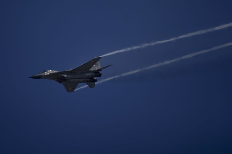 Eurasia Airshow in Antalya- - ANTALYA, TURKEY - APRIL 29: A Russian MIG-29 jet fighter performs during the last day of 'Eurasia Airshow' in Antalya, Turkey on April 29, 2018. Turkey's first aviation fair 'Eurasia Airshow' held on April 25th under the auspices of the Turkish Presidency.