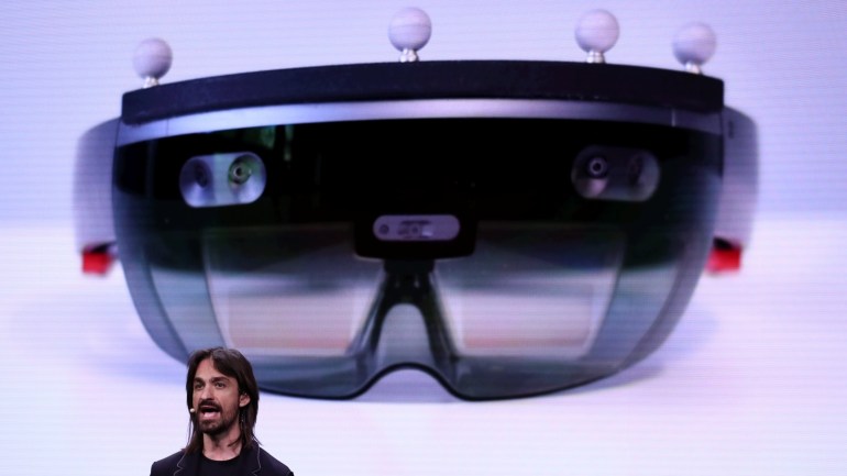 Microsoft's Alex Kipman, the man responsible for the HoloLens augmented reality device, presents the HoloLens 2 ahead of the Mobile World Congress in Barcelona, Spain February 24, 2019. REUTERS/Sergio Perez