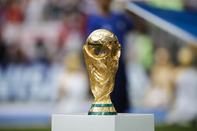 France vs Croatia: Final - 2018 FIFA World Cup- - MOSCOW, RUSSIA - JULY 15: FIFA World Cup trophy is seen ahead of the 2018 FIFA World Cup Russia final match between France and Croatia at the Luzhniki Stadium in Moscow, Russia on July 15, 2018.