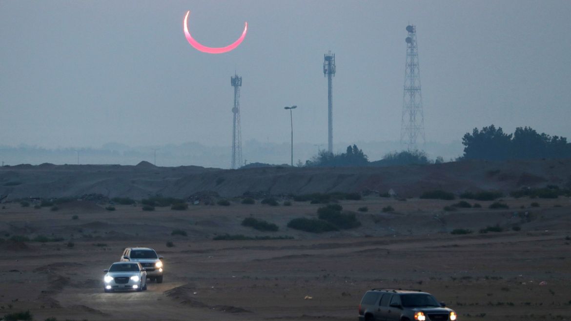 Solar eclipse is seen during the early hours on Jabal Arba (Four Mountains) in Hofuf, in the Eastern Province of Saudi Arabia, December 26, 2019. REUTERS/Hamad I Mohammed