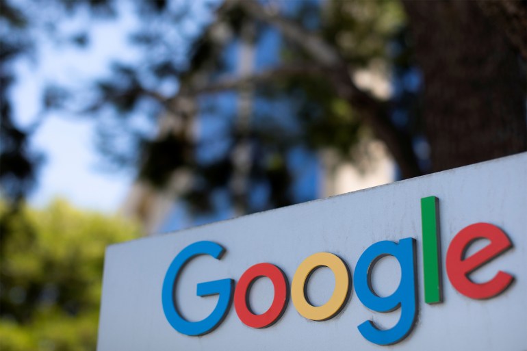 FILE PHOTO: A Google sign is shown at one of the company's office complexes in Irvine, California, U.S., July 27, 2020. REUTERS/Mike Blake/File Photo