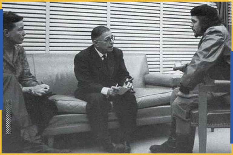 صورة تجمع جان بول سارتر مع الثائر تشي جيفارا