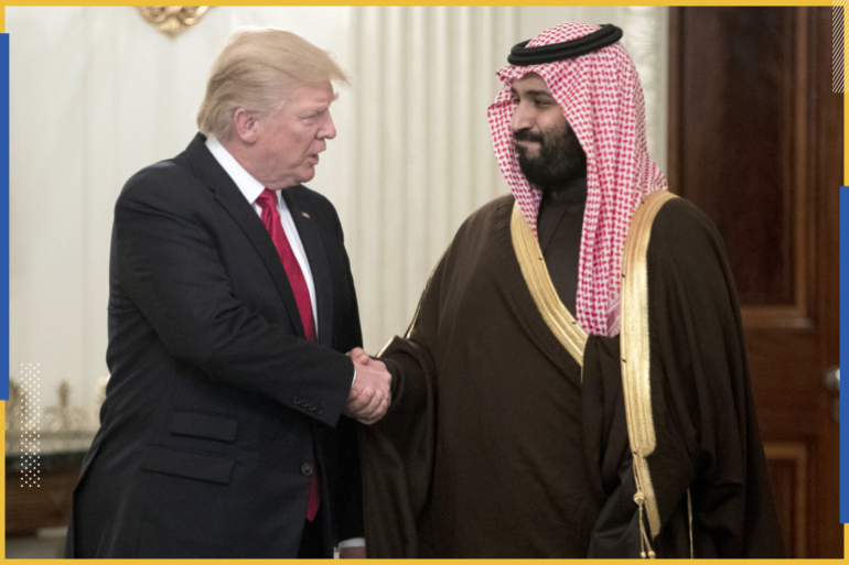 epa07881698 (FILE) - US President Donald J. Trump (L) shakes hands with Mohammed bin Salman bin Abdulaziz Al Saud (R), Deputy Crown Prince and Minister of Defense of the Kingdom of Saudi Arabia, before a lunch in the State Dining Room of the White House in Washington, DC, USA, 14 March 2017 (issued 30 September 2019). In an exclusive interview with US television network CBS on 29 September 2019, Mohammed bin Salman warned the international community of the threat posed by Iran to the global oil trade. Iran has been accused by Saudi Arabia and the US of attacking two oilfields in eastern Saudi Arabia last month, allegations that Tehran have denied. EPA-EFE/MICHAEL REYNOLDS