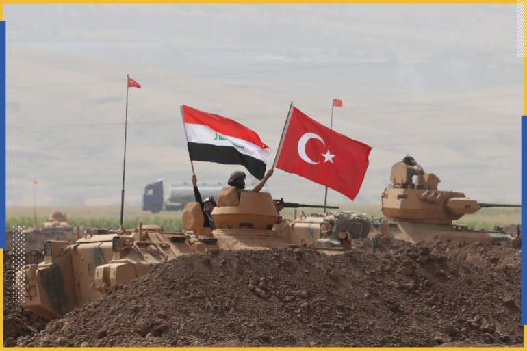 epa06227559 A Turkish and an Iraqi soldier hold their countries' respective national flags while standing in the turret of a Turkish armored vehicle participating in a military exercise near the Turkish-Iraqi border in the Silopi district, in Sirnak City, Turkey, 26 September 2017. The Kurdistan region is an autonomous region in northern Iraq since 1991, with an estimated population of 5.3 million people. The region shares borders with Turkey, Iran and Syria, all of which have large Kurdish minorities. On 25 September the Kurdistan region held a referendum for independence and the creation of the state of Kurdistan amidst divided international support. EPA-EFE/SEDAT SUNA