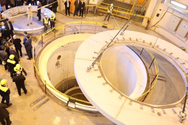 Members of the media and officials tour the water nuclear reactor at Arak, Iran December 23, 2019. WANA (West Asia News Agency) via REUTERS ATTENTION EDITORS - THIS IMAGE HAS BEEN SUPPLIED BY A THIRD PARTY