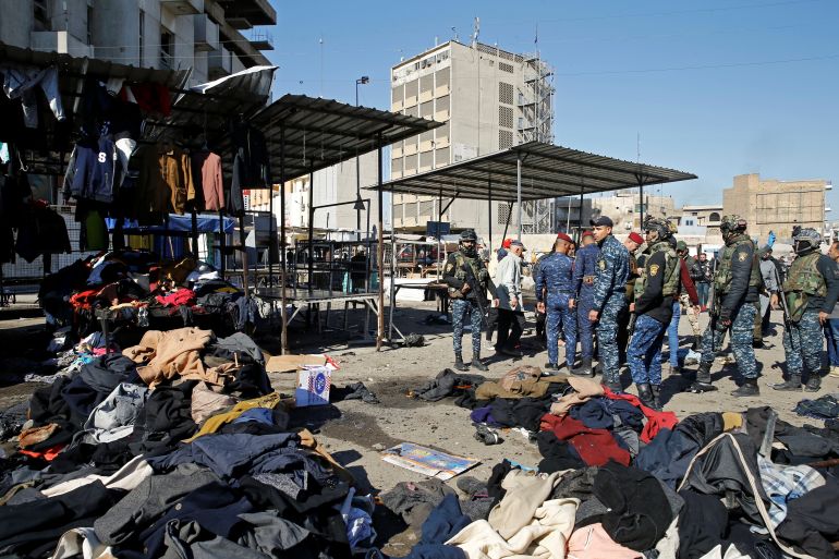 Site of a twin suicide bombing attack in a central market in Baghdad,