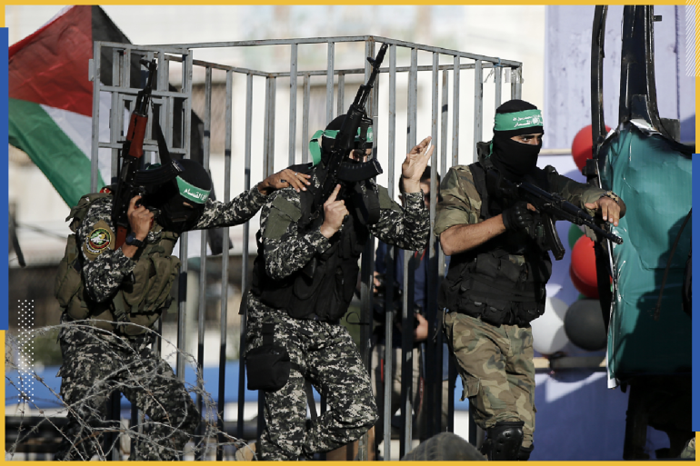 epa05282088 Militants from the Izz ad-Din al-Qassam Brigades, the military wing of the Palestinian Sunni-Islamic fundamentalist organization Hamas, hold a demonstration during a rally held by Hamas in Gaza City, Gaza Strip, 28 April 2016. According to media reports, during the rally disputed Prime Minister of the Palestinian National Authority Ismail Haniyeh stated that attacks against Israel will continue if the siege against the Gaza Strip is not lifted, and called for national unity elections and the continuation of reconciliation efforts. EPA/MOHAMMED SABER