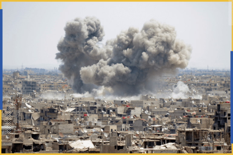 epa07080421 Smoke and dust rise from the Islamic State-held al-Hajar al-Aswad neighborhood in the south of Damascus, Syria, 23 April 2018. According to media reports, the Syrian army continued their military offensive that has started on 19 April against IS positions in the Western Ghouta and launched intensive artillery and rocket attacks on IS hideouts in the neighborhood and its surroundings. EPA-EFE/Youssef Badawi