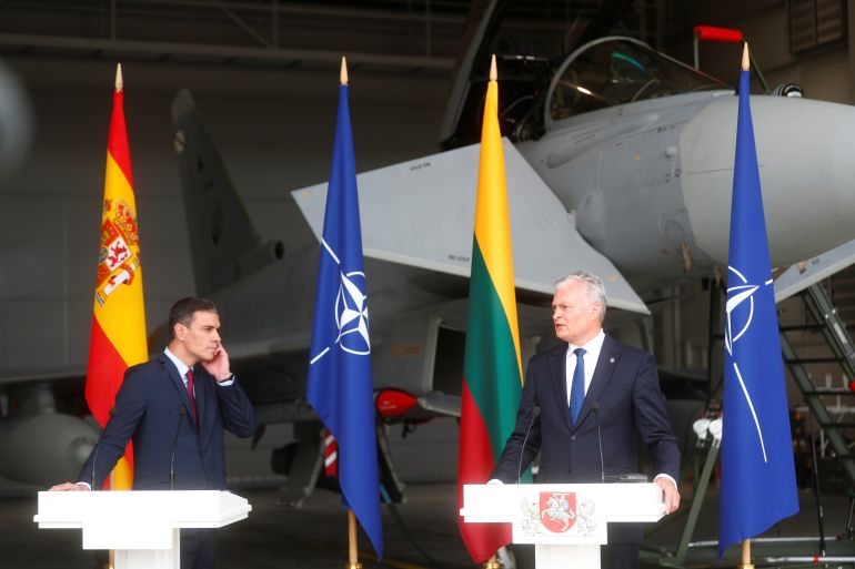Spanish PM Sanchez and Lithuanian President Nauseda attend news conference in Siauliai air base