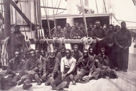 A group of African Americans aboard the USS Vermont. The United States Navy employed thousands of freed slaves during the Civil War. (Photo by © CORBIS/Corbis via Getty Images)