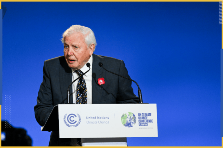 26th UN Climate Change Conference (COP26)- - GLASGOW, SCOTLAND - NOVEMBER 1: (----EDITORIAL USE ONLY – MANDATORY CREDIT - "KARWAI TANG/UK GOVERNMENT/POOL PHOTO" - NO MARKETING NO ADVERTISING CAMPAIGNS NO SALES - DISTRIBUTED AS A SERVICE TO CLIENTS----) Sir David Attenborough speaks at the Opening Ceremony for Cop26 at the SEC, Glasgow on November 1, 2021.
