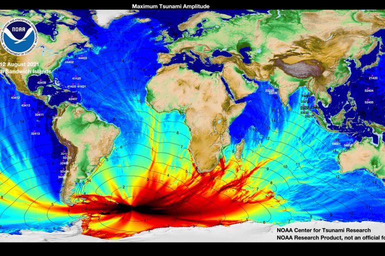 *** للاستخدام الداخلي فقط *** From its origin point in the South Atlantic, the 2021 tsunami sent ripples all over the world. (Image credit: NOAA Center for Tsunami Research) The mysterious source of a globe