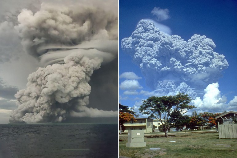 Fom lift Powerful undersea volcano eruption in Tonga on Friday Jan 14, 2022 and 1991 eruption of Mount Pinatubo