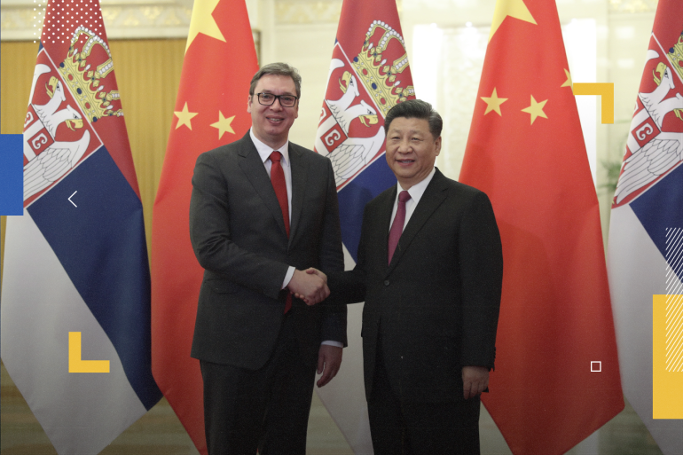 epa07526464 Serbian President Aleksandar VuciC (L) shakes hands with Chinese President Xi Jinping (R) before their meeting at the Great Hall of People in Beijing, China, 25 April 2019. EPA-EFE/KENZABURO FUKUHARA / POOL