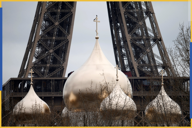 في قلب العاصمة باريس ترتفع اليوم القبة الرئيسة الذهبية لكاتدرائية روسية أرثوذكسية جديدة على ضفاف نهر السين، تشق حيًّا رئيسا يعج بالمباني الحكومية والسفارات الدولية. (رويترز)