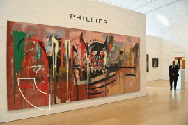 LONDON, ENGLAND - FEBRUARY 28: 'Basquiat's Untitled, 1982' at Philips on February 28, 2022 in London, England. Phillips together with renowned art collector Yusaku Maezawa, have announced the sale of Basquiat’s Untitled, 1982. At over sixteen feet wide and estimated in the region of $70 million it is poised to lead the New York auction season when it is offered in the Evening Sale of 20th Century & Contemporary Art on 18th May. (Photo by Kate Green/Getty Images)