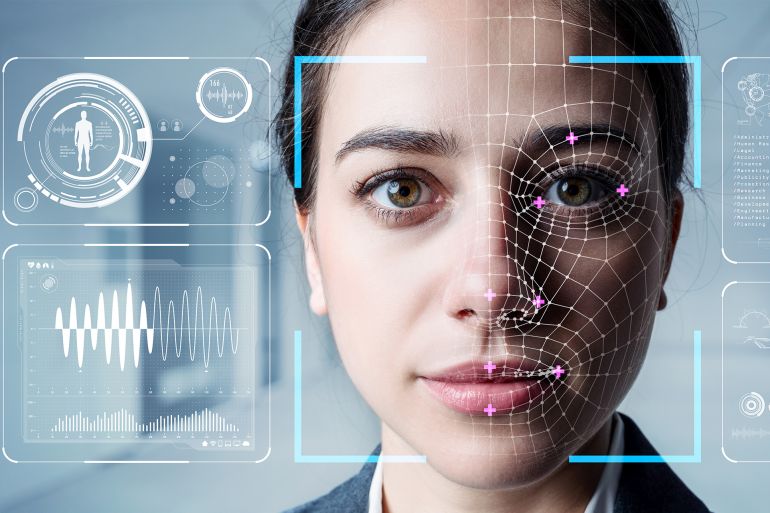 Authentication by facial recognition concept. Biometric. Security system. shutterstock_1456783511