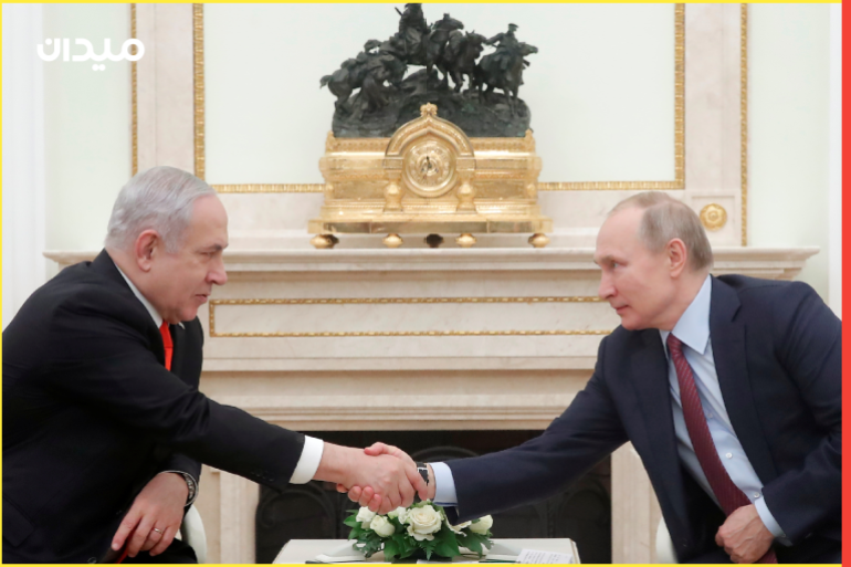 epa08177812 Russian President Vladimir Putin (R) shakes hands with Israeli Prime Minister Benjamin Netanyahu (L) during their meeting in the Kremlin in Moscow, Russia, 30 January 2020. Netanyahu paid a short working visit to Moscow. EPA-EFE/MAXIM SHEMETOV / POOL