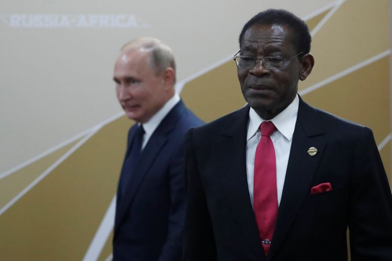 Russian President Vladimir Putin meets with President of Equatorial Guinea Teodoro Obiang Nguema Mbasogo on the sidelines of the Russia-Africa Summit in Sochi