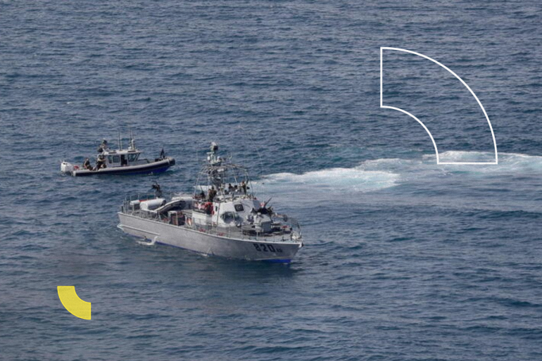 Israeli navy boats are seen in the Mediterranean Sea as seen from Rosh Hanikra, close to the Lebanese border, northern Israel May 4, 2021. REUTERS/Ammar Awad