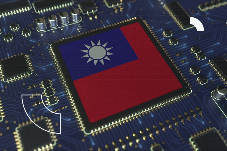 National flag of Taiwan on the operating chipset. Taiwanese information technology or hardware development related conceptual 3D rendering
