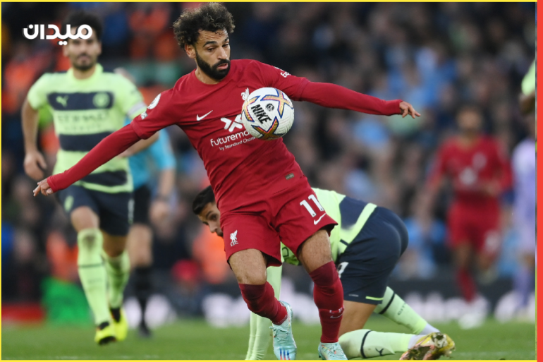 LIVERPOOL, ENGLAND - OCTOBER 16: Mohamed Salah of Liverpool gets away from Joao Cancelo of Manchester City to go on and score their side's first goal during the Premier League match between Liverpool FC and Manchester City at Anfield on October 16, 2022 in Liverpool, England. (Photo by Laurence Griffiths/Getty Images)