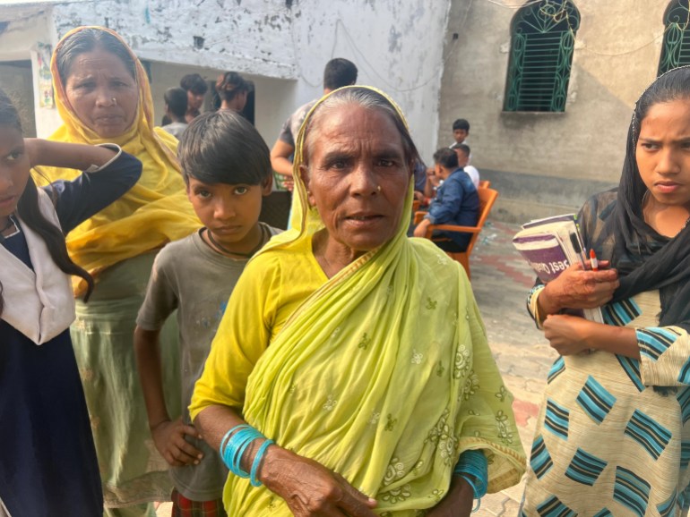 Shakeela Fatima, 55, says water was never a problem during the days of Chiraila but today, the relocated villagers are facing a water crisis [Rifat Fareed/Al Jazeera]