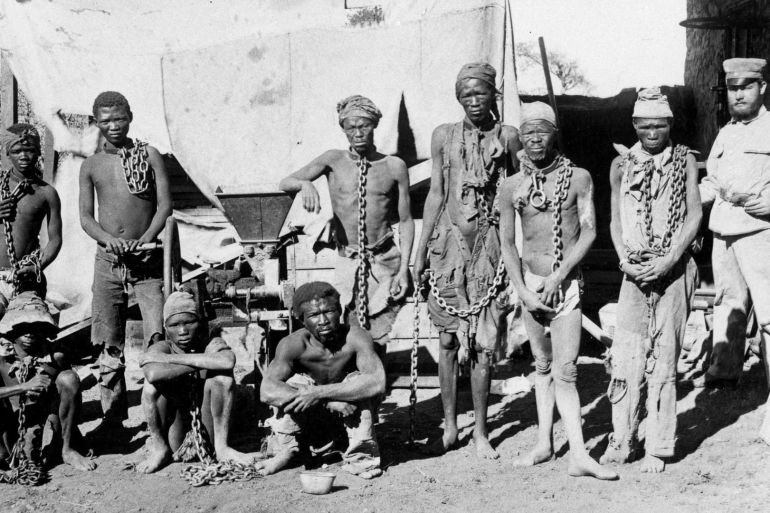 Prisoners from the Herero and Nama tribes during the 1904-1908 war against Germany. Photograph: AFP/Getty Images