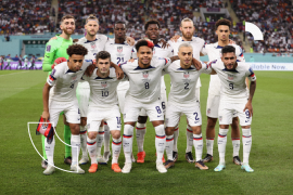 DOHA, QATAR - DECEMBER 03: USA team line up before the FIFA World Cup Qatar 2022 Round of 16 match between Netherlands and USA at Khalifa International Stadium on December 03, 2022 in Doha, Qatar. (Photo by Julian Finney/Getty Images)