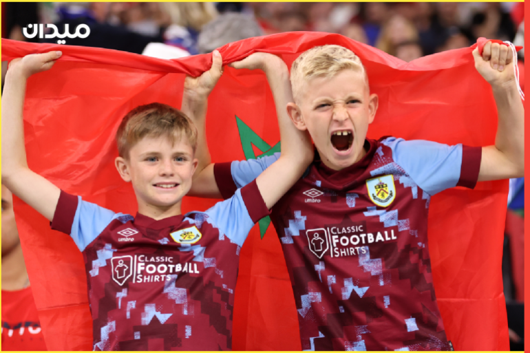 AL KHOR, QATAR - DECEMBER 14: Fans of Burnley show their support prior to the FIFA World Cup Qatar 2022 semi final match between France and Morocco at Al Bayt Stadium on December 14, 2022 in Al Khor, Qatar. (Photo by Catherine Ivill/Getty Images)
