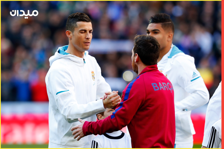 MADRID, SPAIN - DECEMBER 23: Cristiano Ronaldo of Real Madrid greets Lionel Messi of Barcelona prior to the La Liga match between Real Madrid and Barcelona at Estadio Santiago Bernabeu on December 23, 2017 in Madrid, Spain. (Photo by Gonzalo Arroyo Moreno/Getty Images)