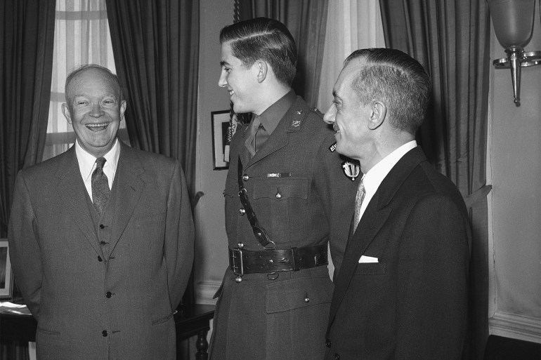 Ike Greek Crown Prince Crown Prince Constantine of Greece, center, chats with President Dwight Eisenhower at the White House in Washington, D.C., March 4, 1959. The young prince wears the uniform of the Greek Army. At right is Greek ambassador Alexis Liatis. (AP Photo/Charles Gorry)